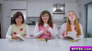 This lucky guy gets to fuck some hot sexy nerds together