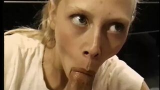 Skinny sorority blonde needs to learn rules of the game with balls on the pool table from senior student