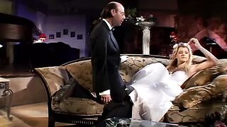 Sweet blonde babe with fabulous ass gives head then banged on the couch