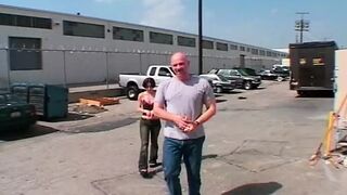 Watch this red-haired woman getting pounded by this three men