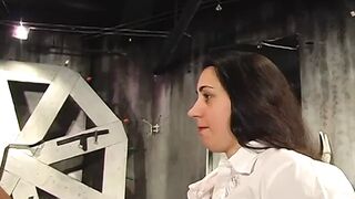 Juggy blond femdom female parent sticks clothespins on fat guy
